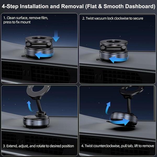 【FathersDayGift】Guccqueen 2.0 Foldable Magnetic Car Phone Mount - 20 N52 Magnets, Vacuum Suction Cup with Heat-Resistant Nano-Adhesive Base for MagSafe Phones, Cars, Tools And Gadgets